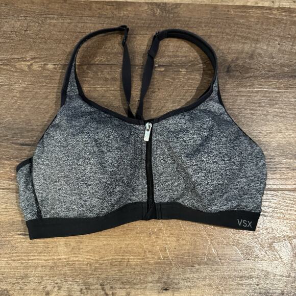 Victoria Secret Women Sports Bra 36B Gray Front Close Zip Racerback Underwire - Picture 1 of 7